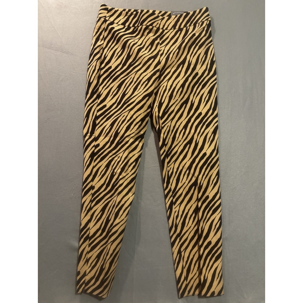NEW Talbots Chatham Ankle Pants Women 8 Tan Black Zebra Animal Print Safari